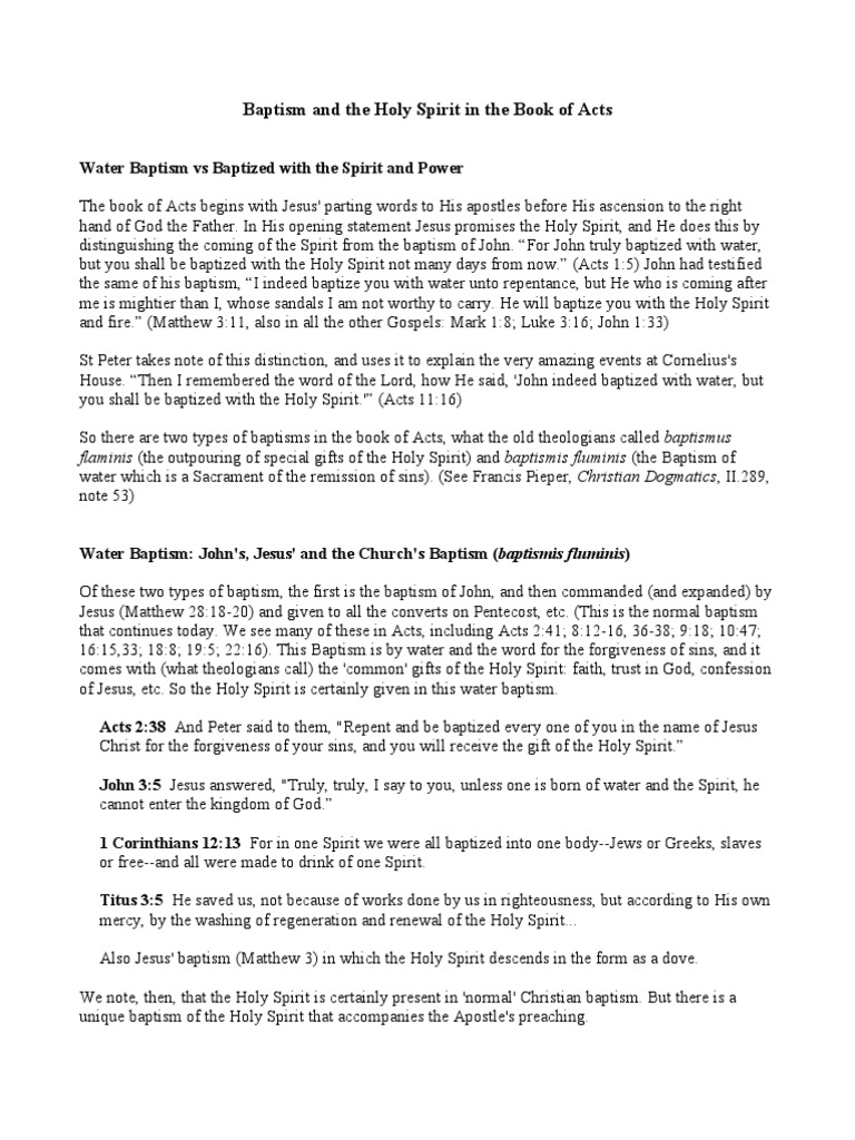 Acts Baptism and The Holy Spirit | PDF | Baptism With The Holy Spirit ...