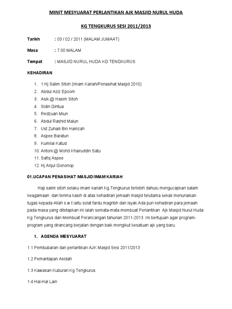Minit Mesyuarat Perlantikan Ajk Masjid Nurul Huda