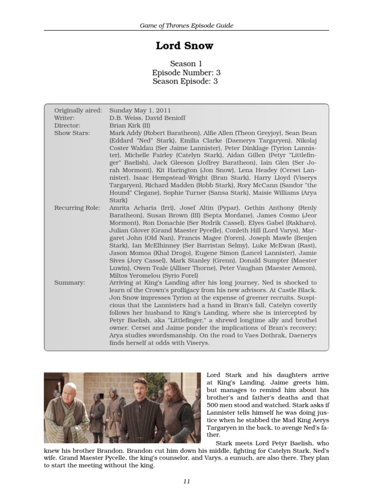 Game of Thrones Episode Guide S01E03 | PDF | Literary Characters | A Song Of Ice And Fire