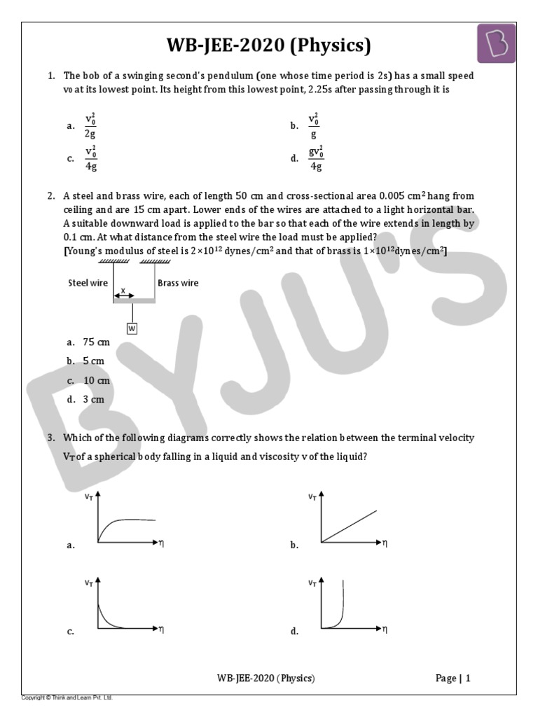 WB-JEE 2020 Physics Solutions | PDF