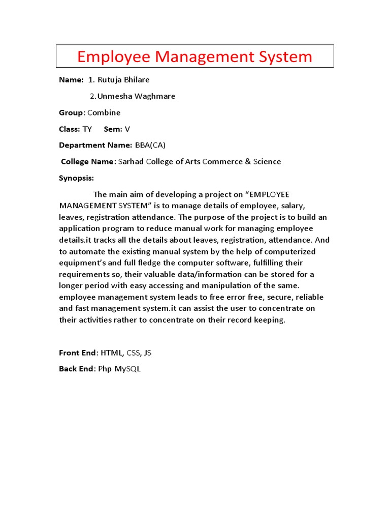 Project Synopsis | PDF | Business | Technology & Engineering