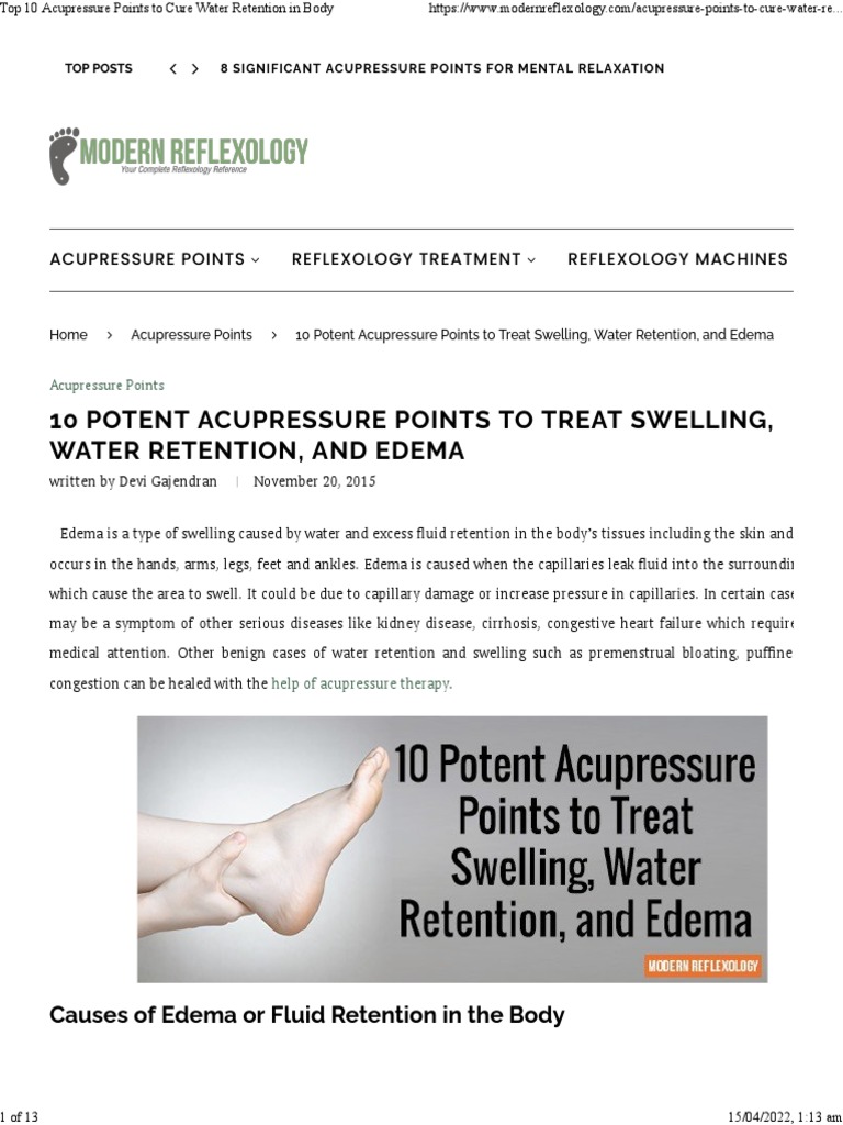 Top 10 Acupressure Points To Cure Water Retention in Body PDF
