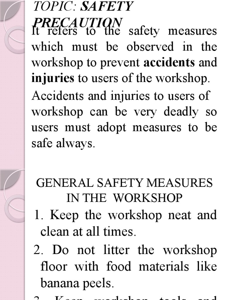 Workshop Safety Precautions Guide | PDF | Personal Protective Equipment ...