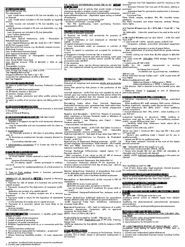 AA203 - Cheat Sheet (SB) | Income Tax | Withholding Tax