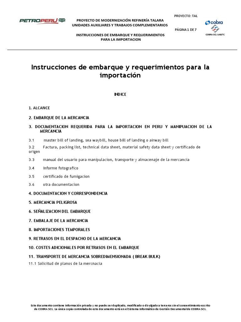 02 - Instrucciones de Embarque Castellano | PDF | Gestión de registros ...