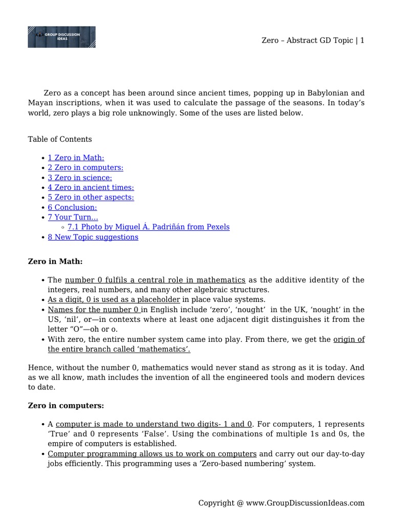 Zero – Abstract GD Topic | PDF | Mathematics