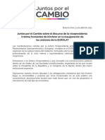 Comunicado de Juntos por el Cambio Sobre El Discurso de CFK en La EUROLAT