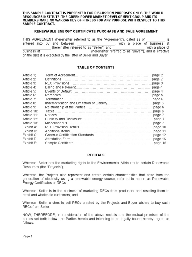 Sample REC Contract | PDF | Invoice | Indemnity