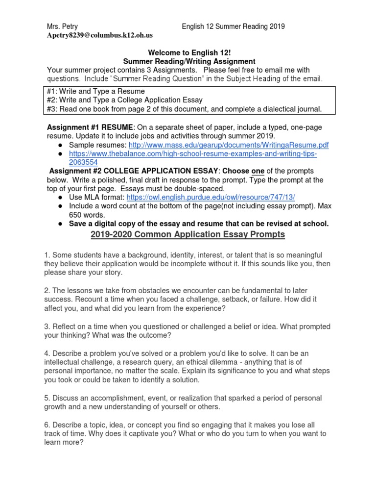 Apetry8239columbus.k12.oh Us To English 12! Summer Reading