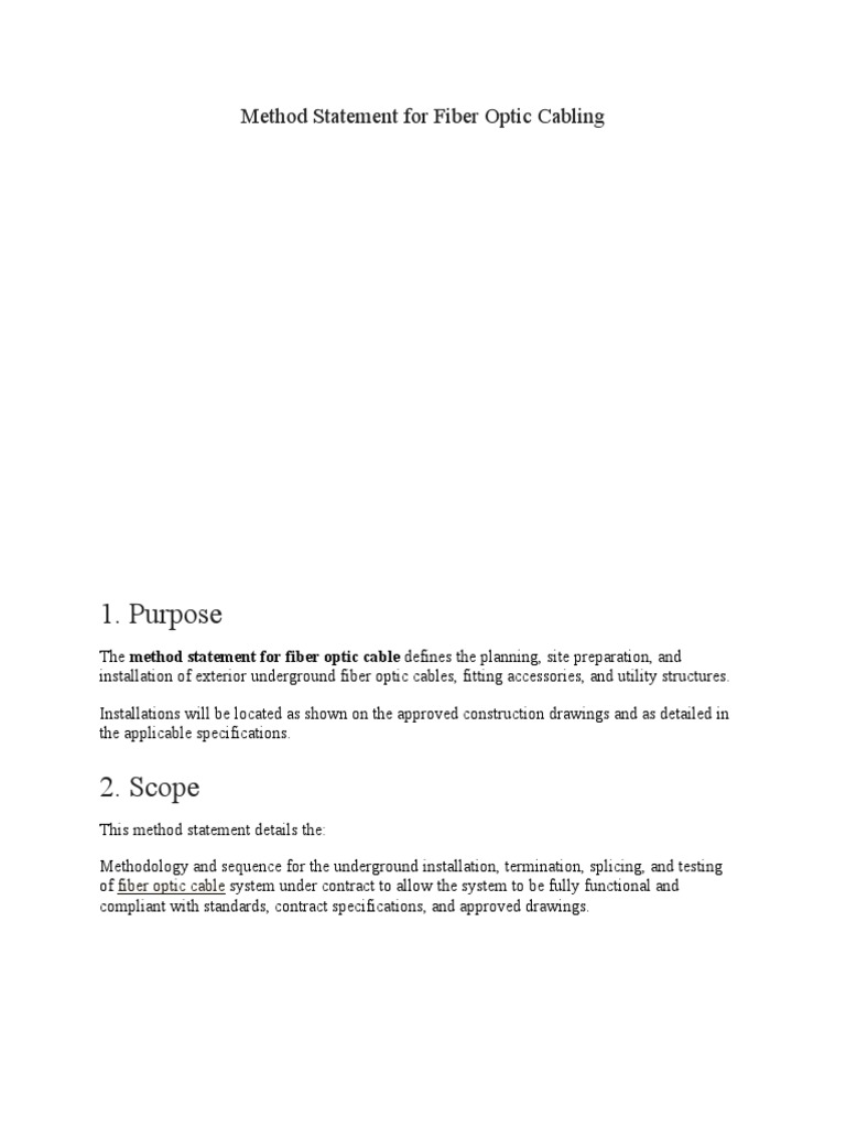 Method Statement for Fiber Optic Installation | PDF | Personal ...