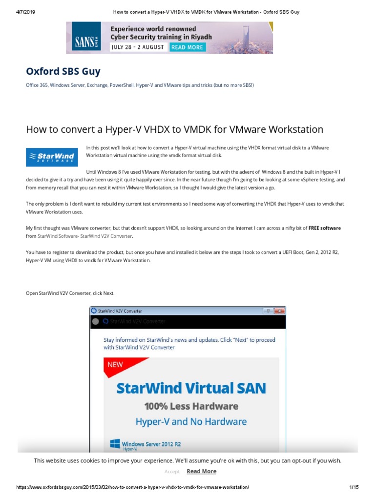 How to convert a hyper v vhdx to vmdk for vmware workstation oxford