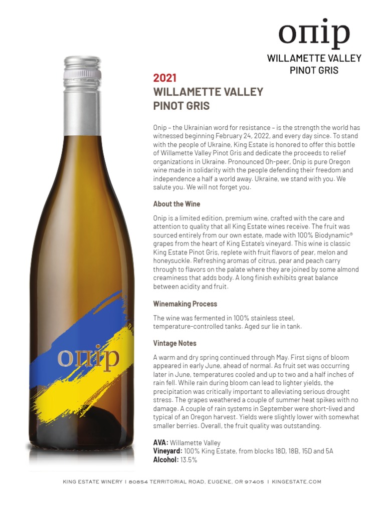 2021 Onip Pinot Gris Tech Sheet PDF
