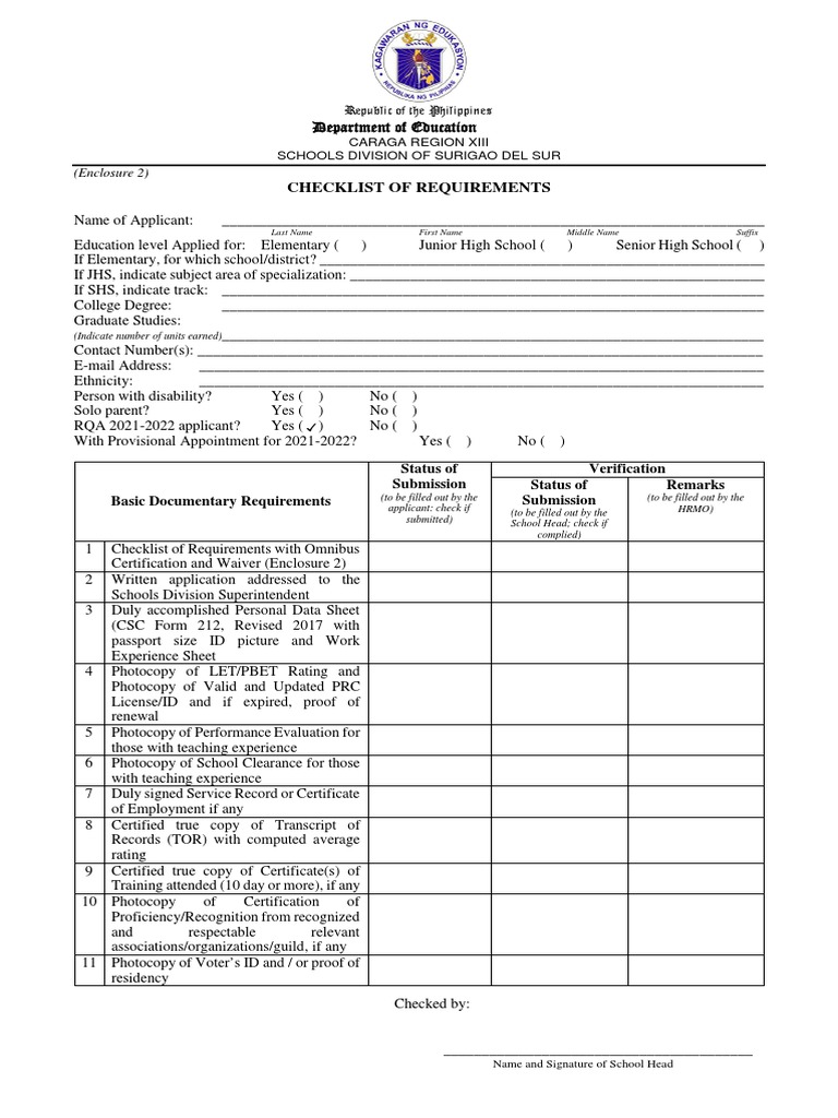 Checklist Enclosure 2 PDF