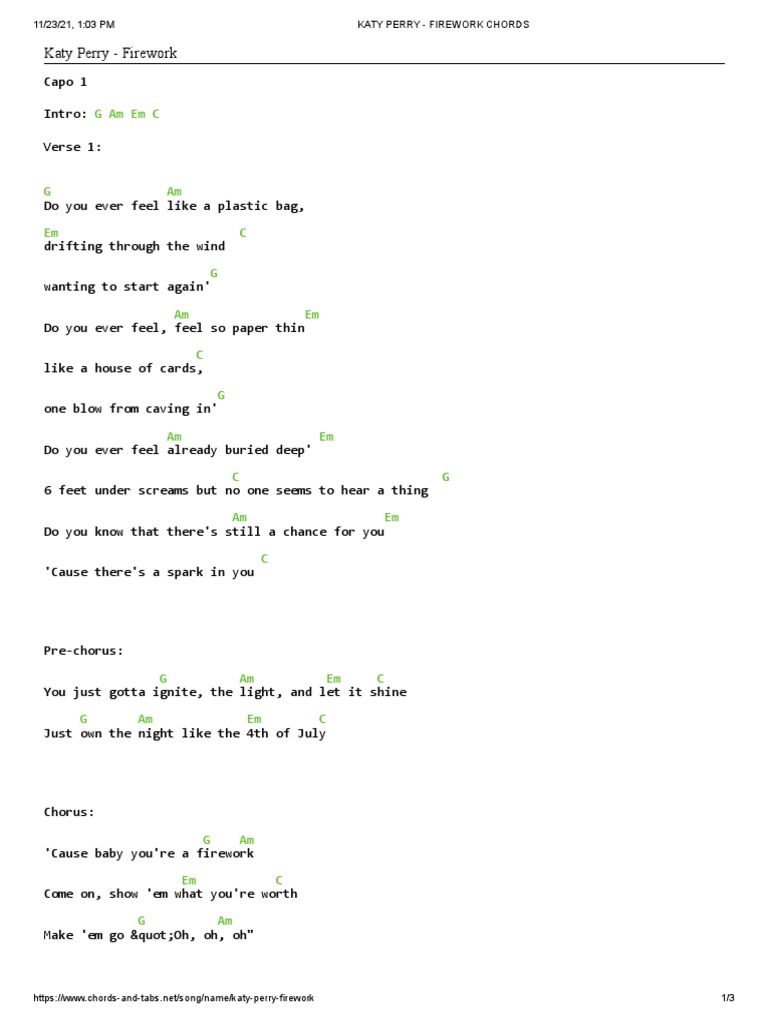 Katy Perry - Firework: G Am em C | PDF | Song Structure | Songs