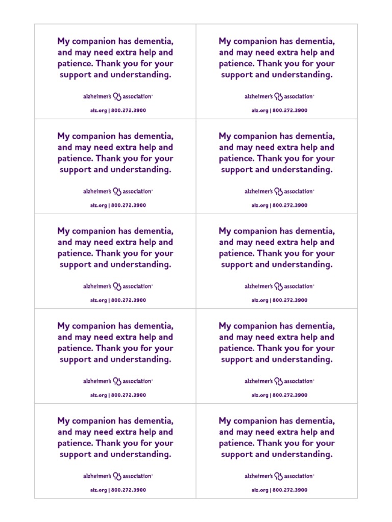 Alzheimers Dementia Companion Card Print Then Cut | PDF