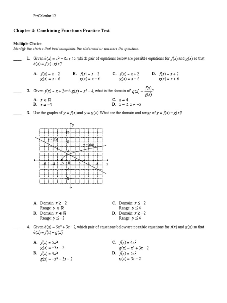 Chapter 4 Combining Functions Practice Test, Which Pair of Equations