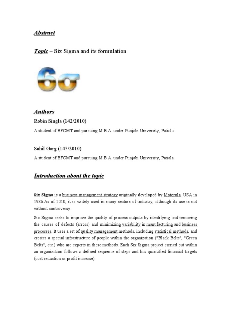 Research paper on six sigma picture