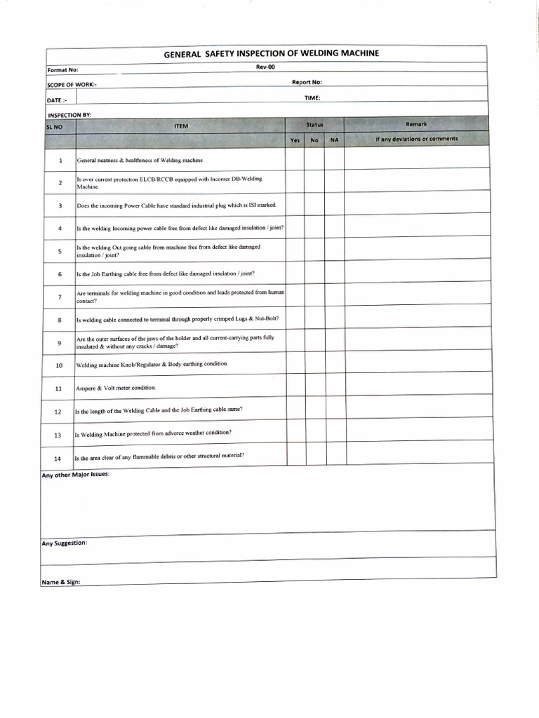 Welding Machine Safety Inspection Checklist | PDF