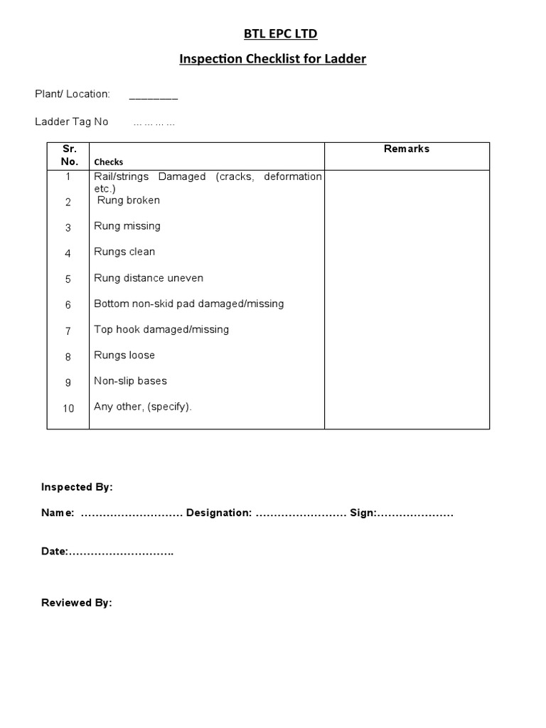 Ladder Inspection Checklist PDF