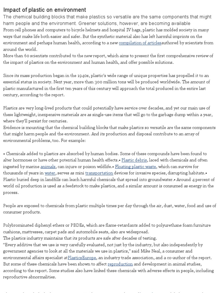 Impact of Plastic On Environment | PDF | Plastic | Recycling