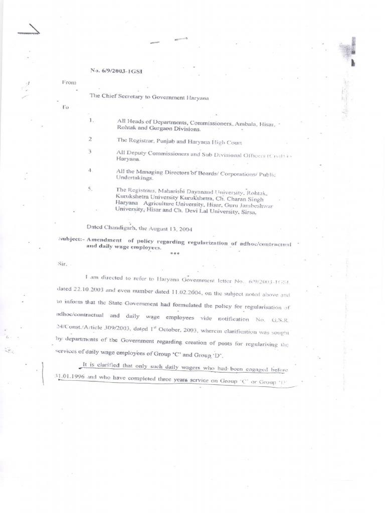 Regularisation Notice Haryana Government | PDF