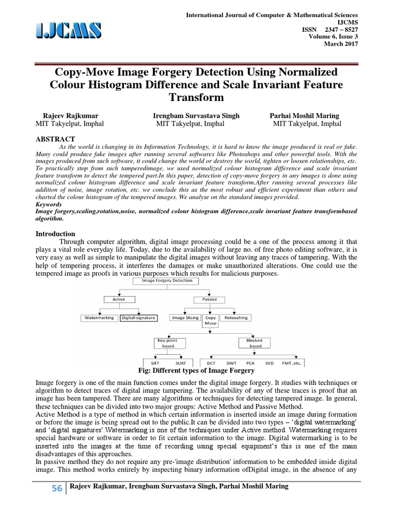 Copy-Move Image Forgery Detection Using Normalized Colour Histogram ...