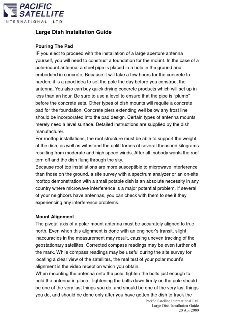 Large Dish Installation PDF Coaxial Cable Satellite Television