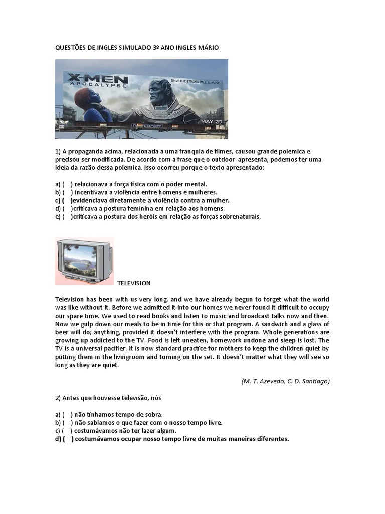 Simulado de Inglês 3º Ano: Questões e Análise | PDF | Language Arts ...