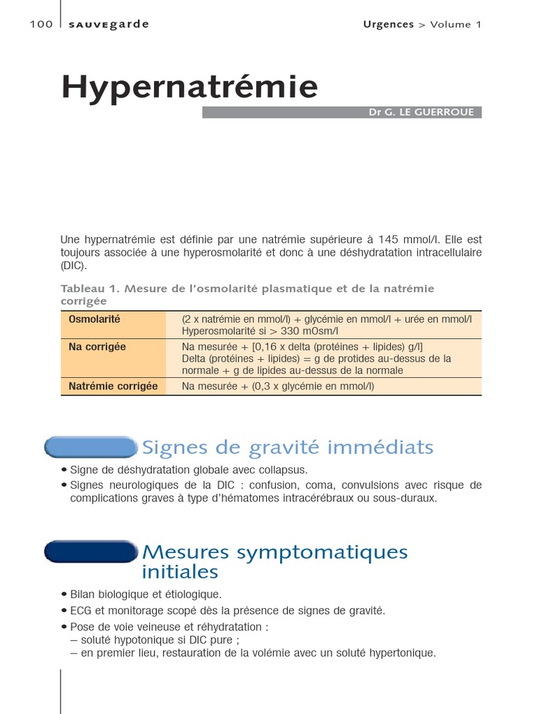Gestion de l'hypernatrémie en urgence | PDF | Déshydratation (médecine ...