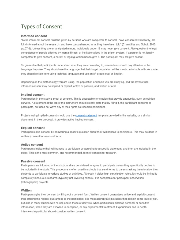Types of Consent PDF Informed Consent Social Institutions