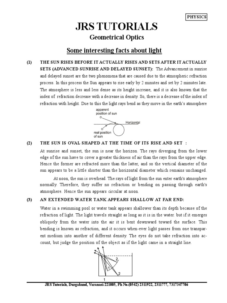 Different Optical Phenomena PDF Rainbow Refraction