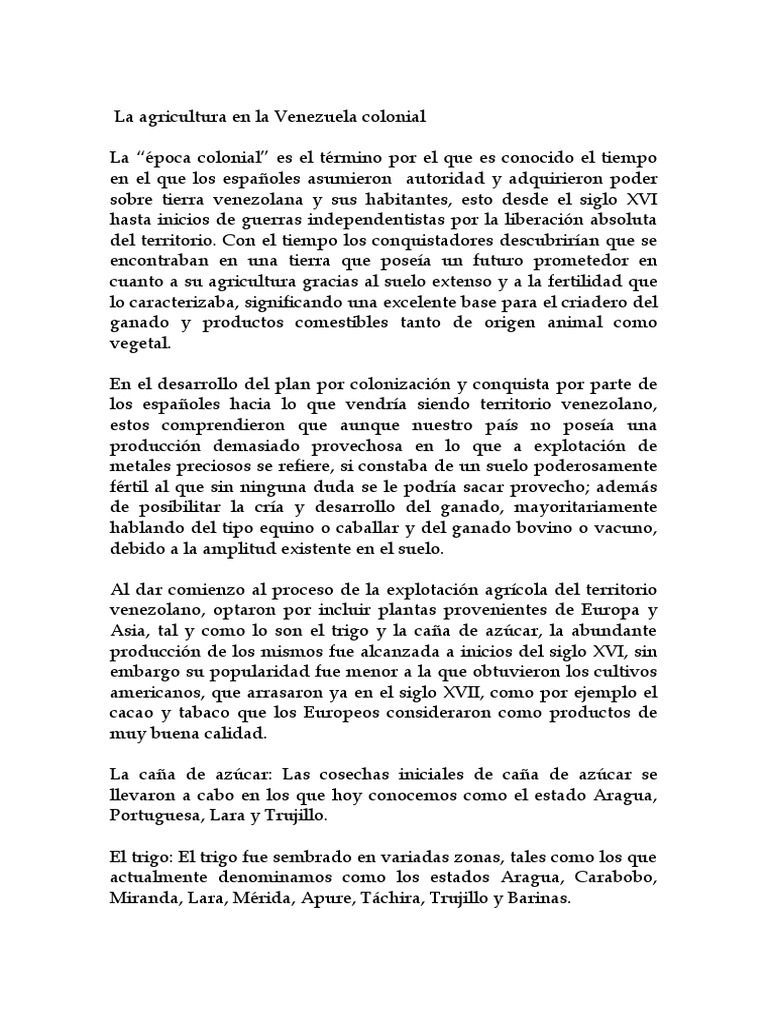 Agricultura en la Venezuela colonial | PDF | Venezuela | Agricultura