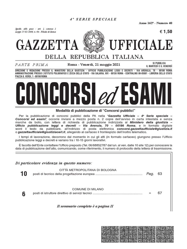 Gazzetta Ufficiale Concorsi Esami PDF