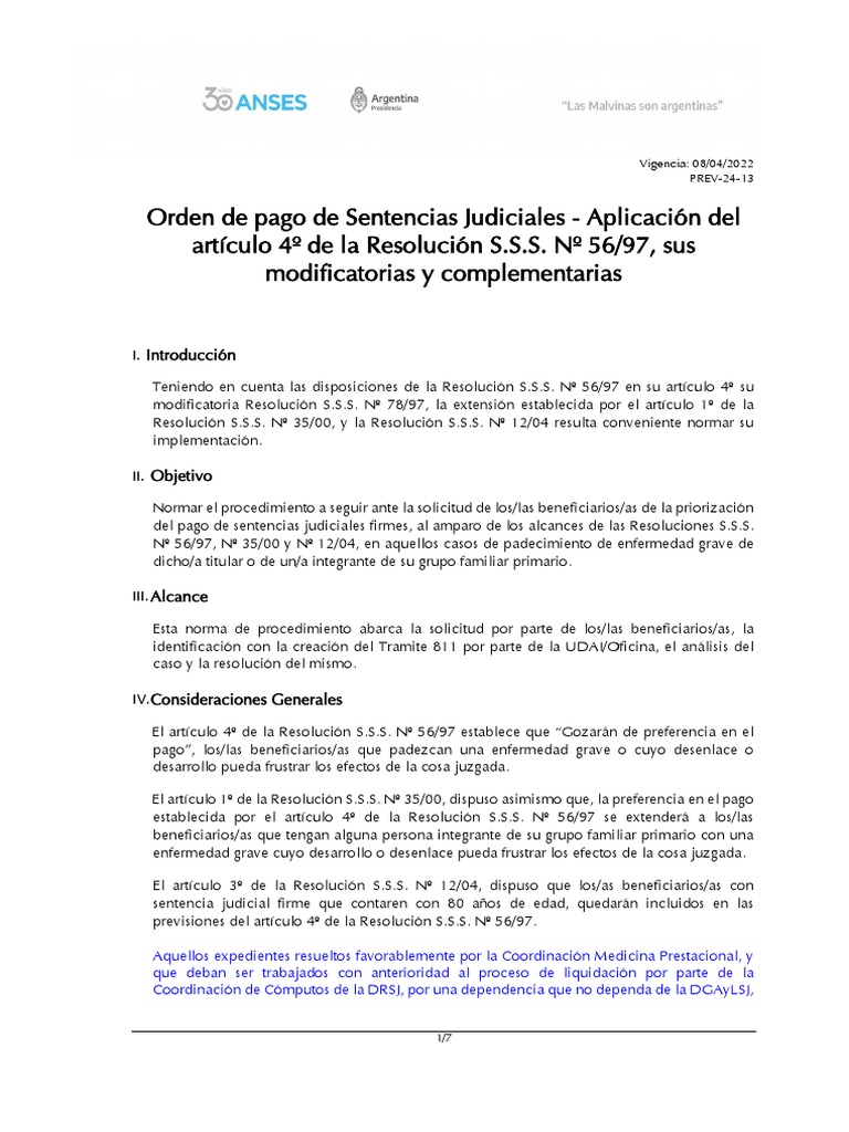 Orden de Pago de Sentencias Judiciales - Aplicación Del Artículo 4º de