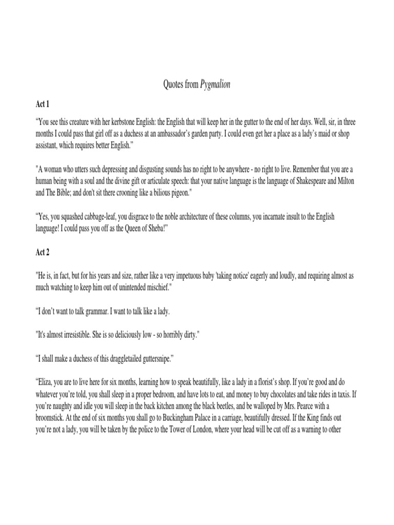 Quotes From Pygmalion PDF Pygmalion (Play)