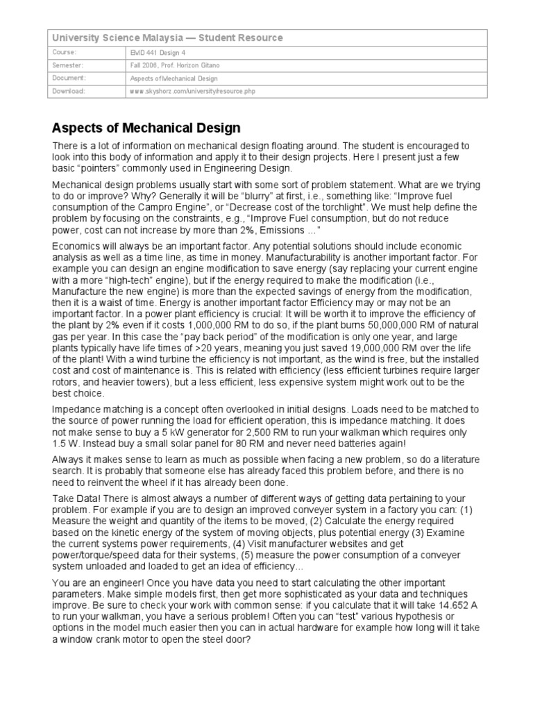 Mechanical Design Problem Statement Guide | PDF | Engineering Design ...
