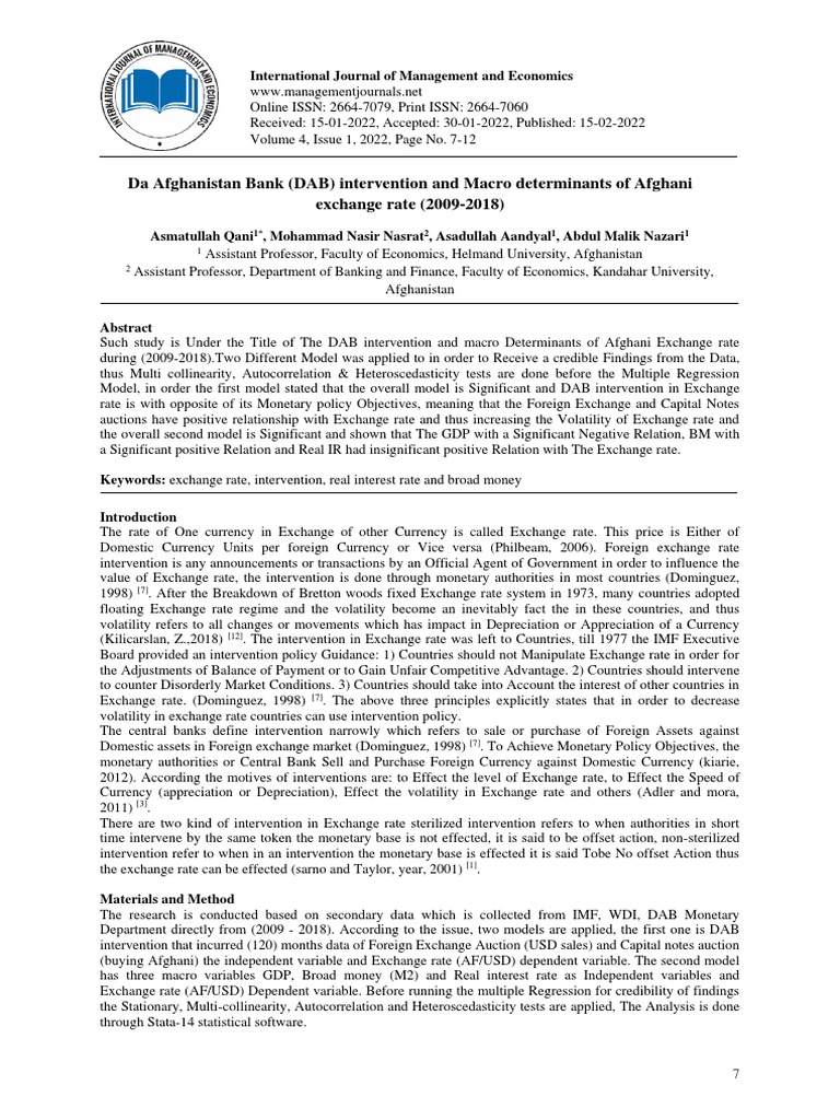 da-afghanistan-bank-dab-intervention-and-macro-determinants-of