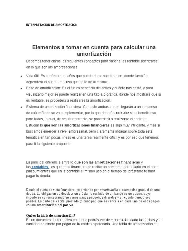 Interpretacion de Amortizacion PDF Amortización (Negocio