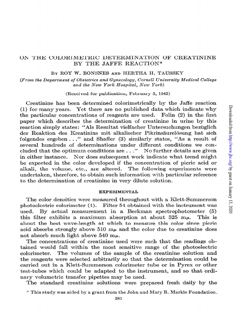 Jaffe Reaction for Creatinine Analysis | PDF | Creatinine | Chemistry