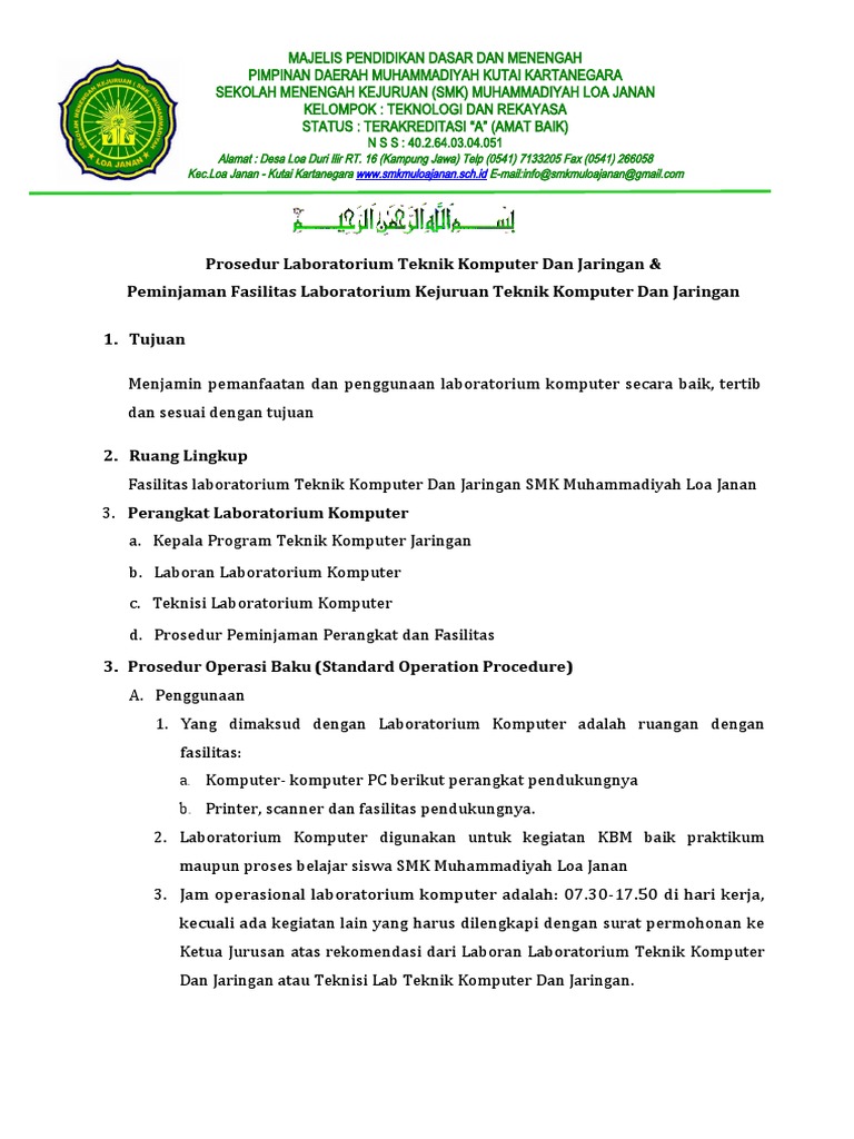 SOP Penggunaan Alat Praktek Lab Teknik Komputer Dan Jaringan PDF