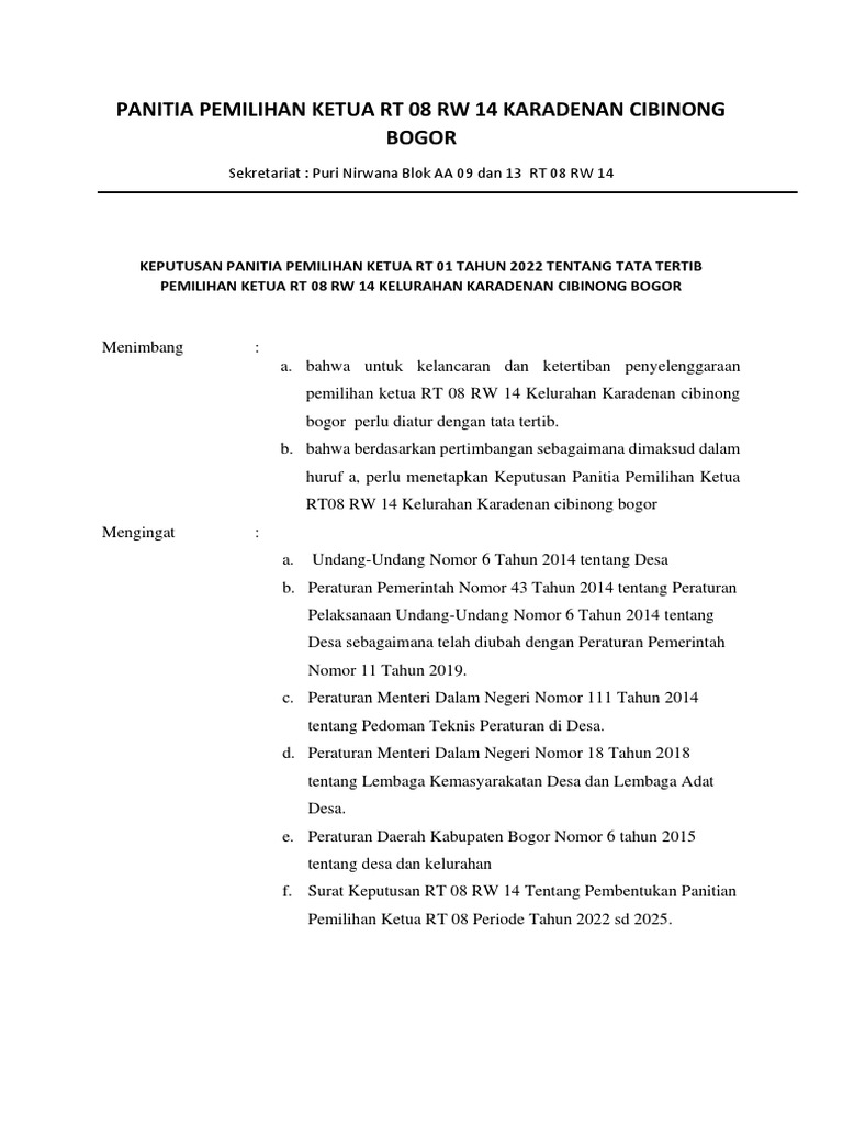 Tata Tertib Pemilihan Ketua RT 08 RW 14 | PDF