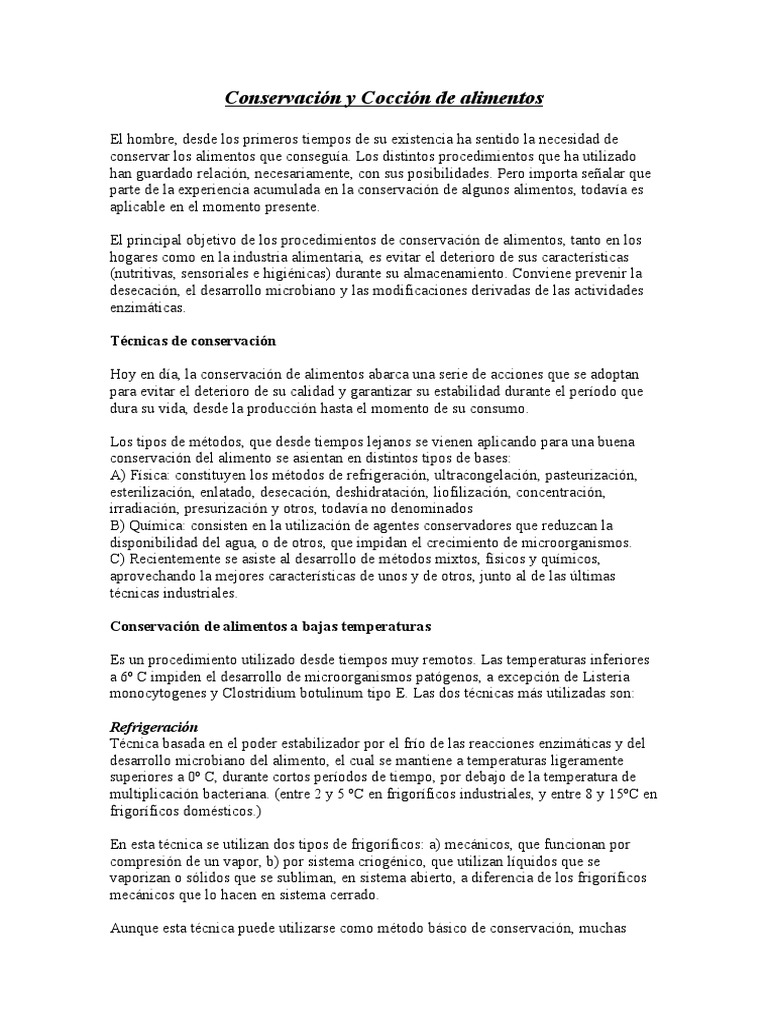 Métodos de Cocción y Conservación de Alimentos | PDF | Alimentos ...