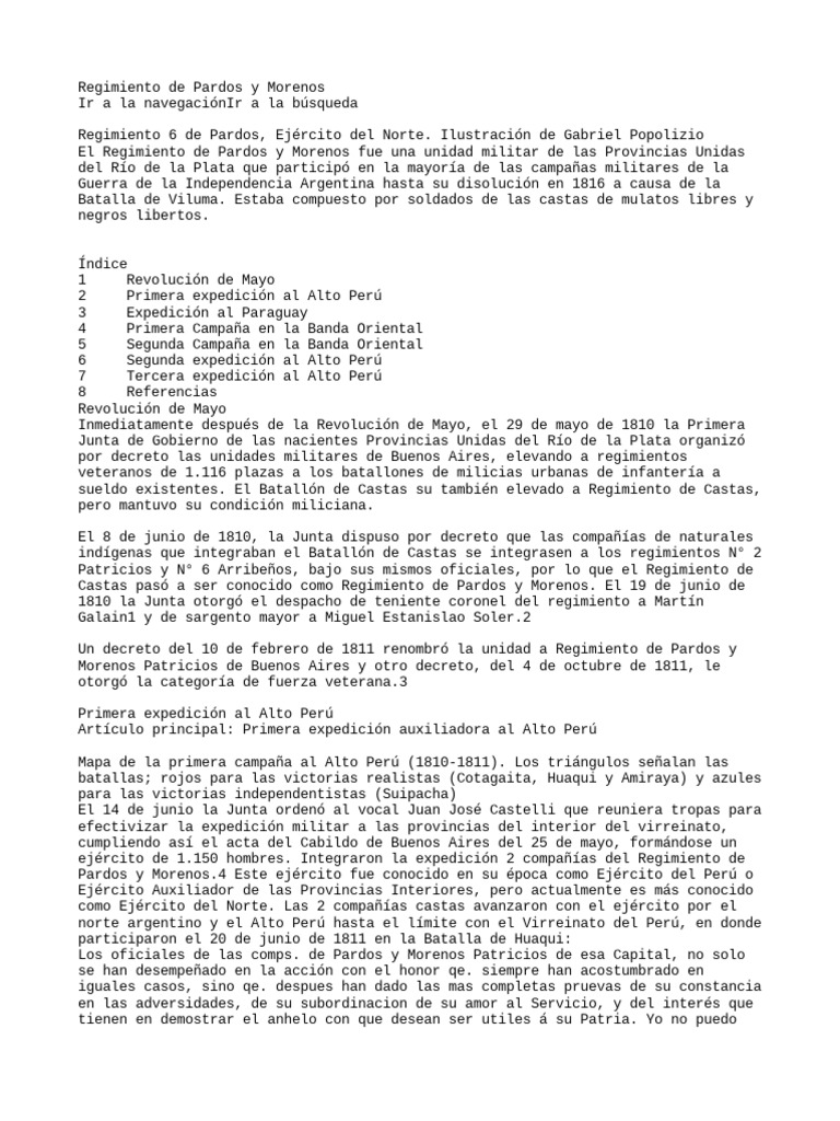 Regimiento de Pardos y Morenos PDF Operaciones militares América