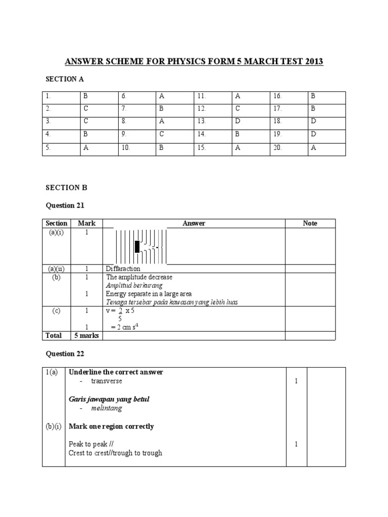 Answer Scheme For Physics Form 5 March Test 2013: Section A | PDF ...