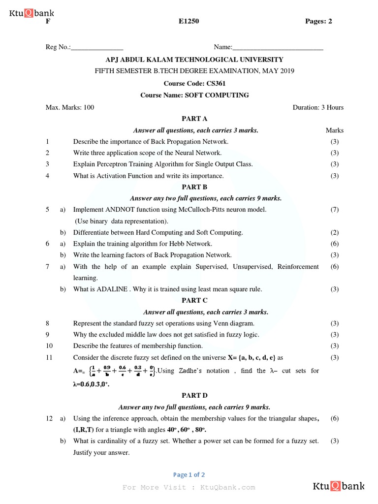 Soft Computing Question Paper PDF