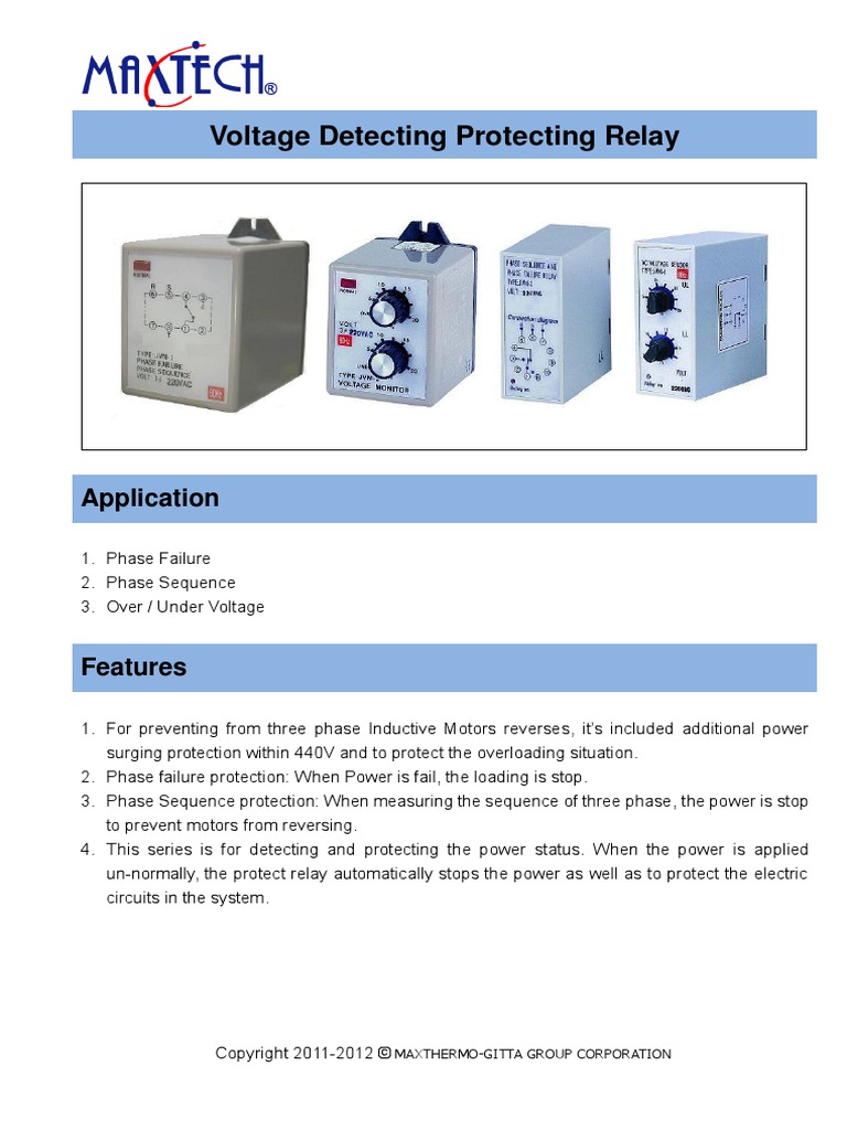 Voltage Detecting Protecting Relay: Application | PDF | Relay | Ac ...