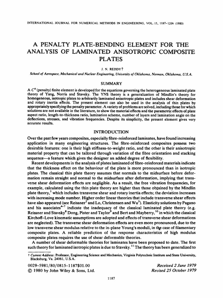 J n reddy 1980 a penalty plate bending element for the analysis