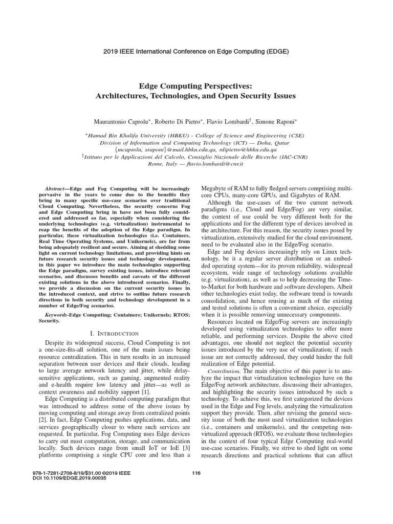 Edge Computing: Security and Virtualization Issues | PDF | Internet Of ...