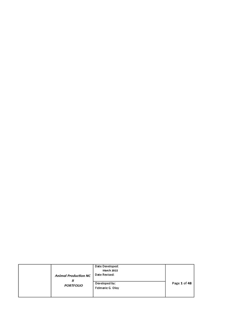 Animal Production NC II Portfolio Date Developed Date Revised