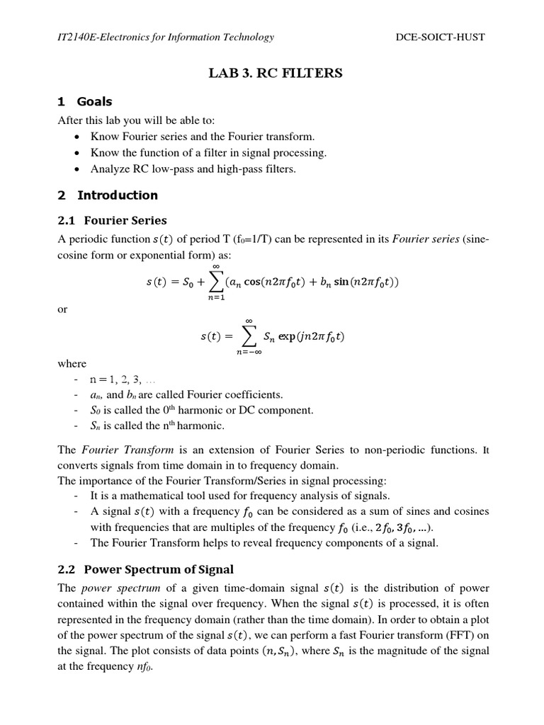 Lab 3. RC Filters: 1 Goals | PDF | Electronic Filter | Low Pass Filter